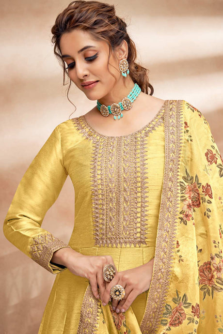 Buy Yellow Art silk resham embroidery Anarkali Suit Set Online - Back