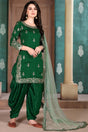 Buy Green Art silk resham embroidery Patiala Suit Set Online - Back