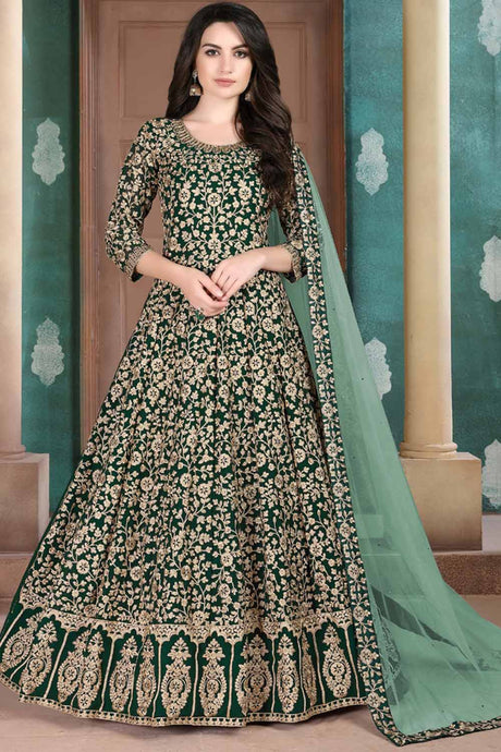 Buy Green Georgette resham embroidery Anarkali Suit Set Online - Back