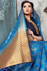 Blended Cotton Weaving Saree in Sky Blue
