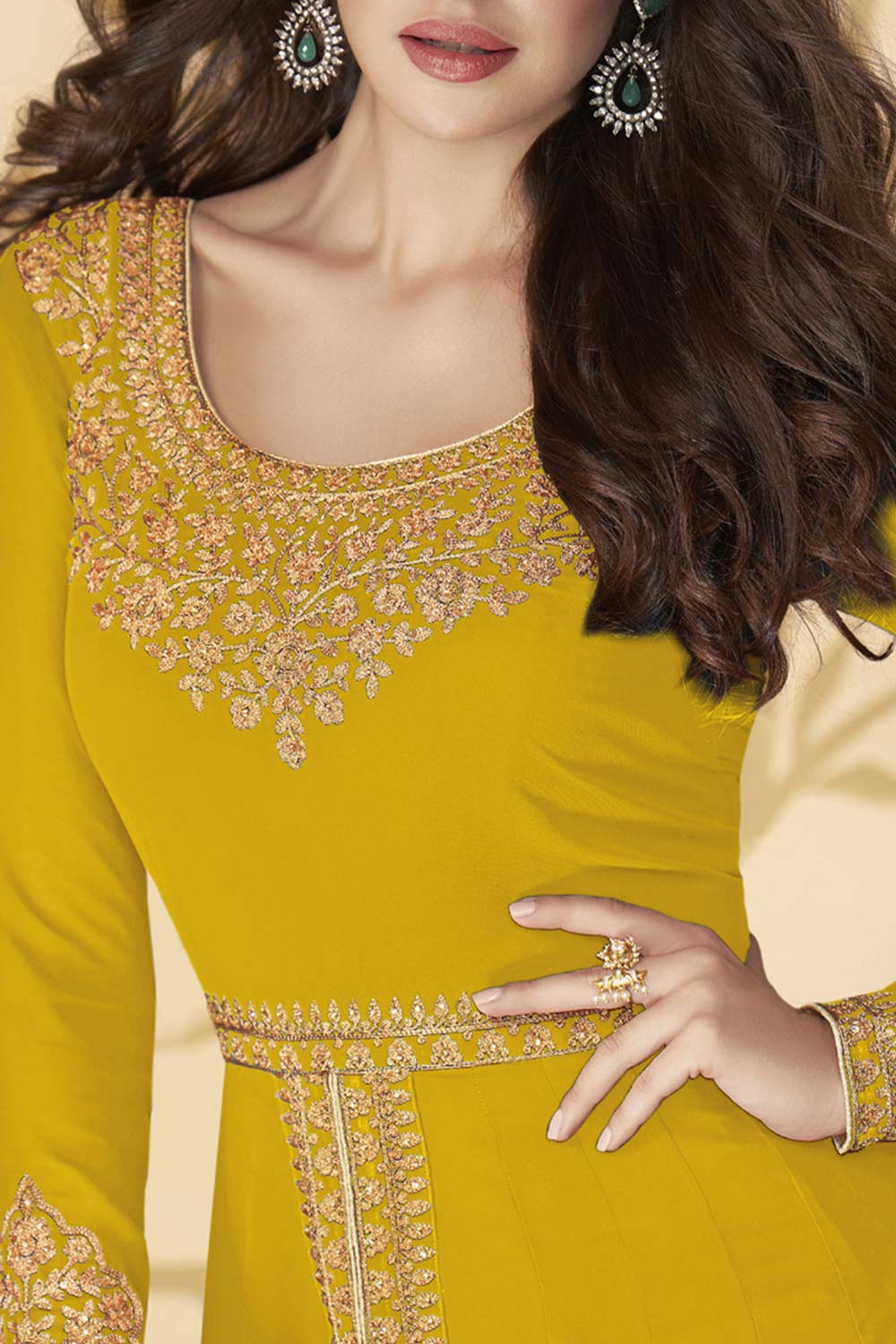 Buy Yellow georgette resham embroidery Pant Suit Set Online - Back