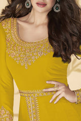 Buy Yellow georgette resham embroidery Pant Suit Set Online - Back
