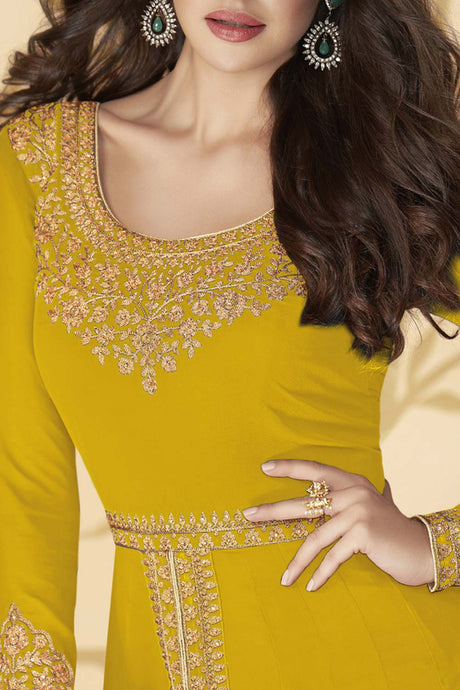 Buy Yellow georgette resham embroidery Pant Suit Set Online - Back