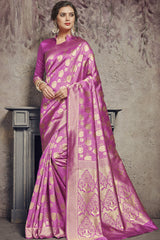 Art Silk Woven Saree In Rani Pink