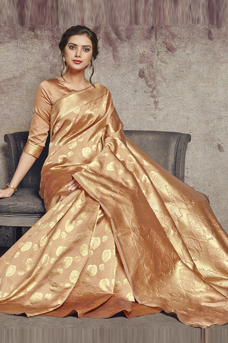 Art Silk Woven Saree In Rose Gold