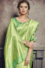 Art Silk Woven Saree In Light Green