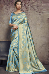 Art Silk Woven Saree In Turquoise