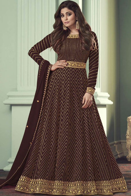 Buy Dark-maroon Georgette resham embroidery Anarkali Suit Set Online - Back