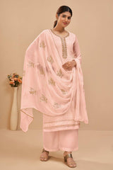 Buy Baby Pink Georgette Embroidered Straight Kurta Suits Set Online - KARMAPLACE