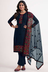 Buy Navy Blue Georgette Embroidered  Straight Kurta Suits Set Online - KARMAPLACE