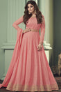 Buy Peach Georgette resham embroidery Anarkali Suit Set Online - Front