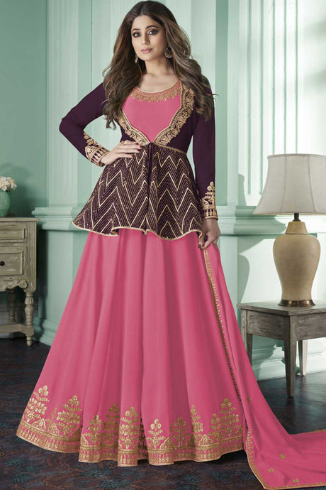 Buy pink Georgette resham embroidery Anarkali Suit Set Online - Back