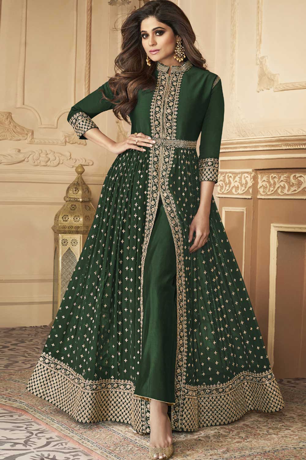 Green Georgette Resham Embroidery Pant Suit Set