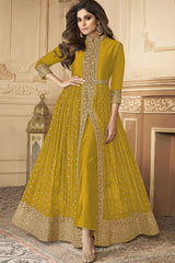 Yellow Georgette Resham Embroidery Pant Suit Set