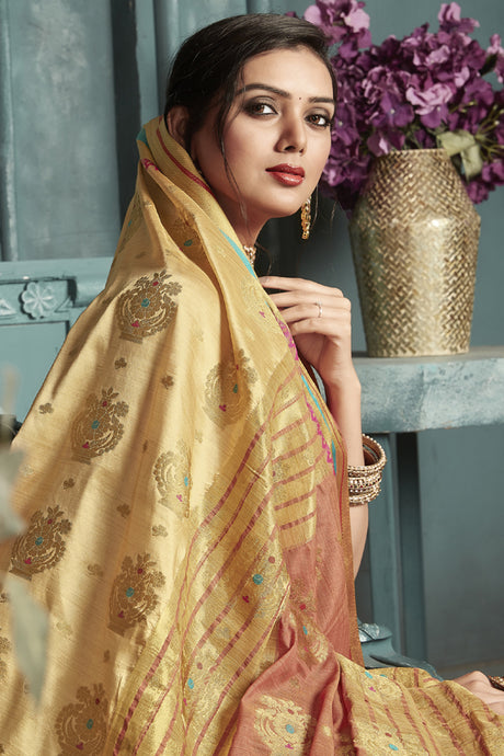 Art Silk Woven Saree In Beige