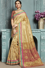 Art Silk Woven Saree In Beige