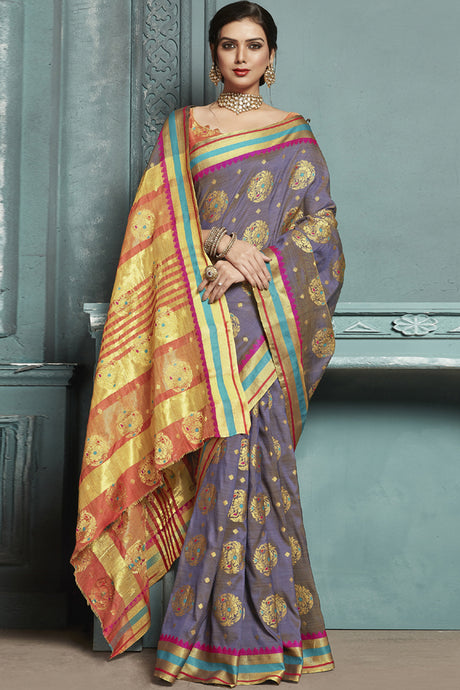 Art Silk Woven Saree In Violet