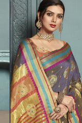 Art Silk Woven Saree In Violet