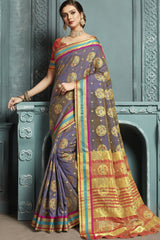 Art Silk Woven Saree In Violet