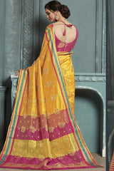 Art Silk Woven Saree In Yellow