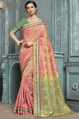 Art Silk Woven Saree In Peach