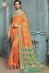 Art Silk Woven Saree In Orange