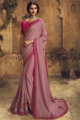 Art Silk Embroidered Saree In Dark Pink