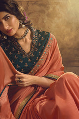 Art Silk Embroidered Saree In Orange