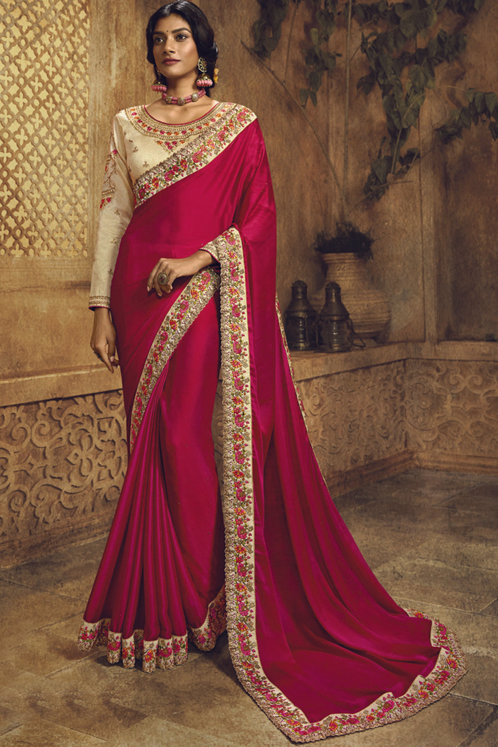 Art Silk Embroidered Saree In Red