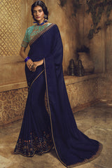 Art Silk Embroidered Saree In Blue