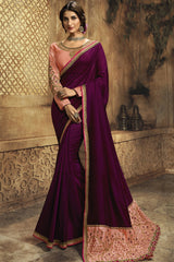 Art Silk Embroidered Saree In Wine