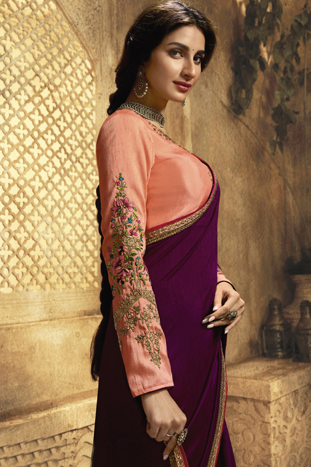 Art Silk Embroidered Saree In Wine