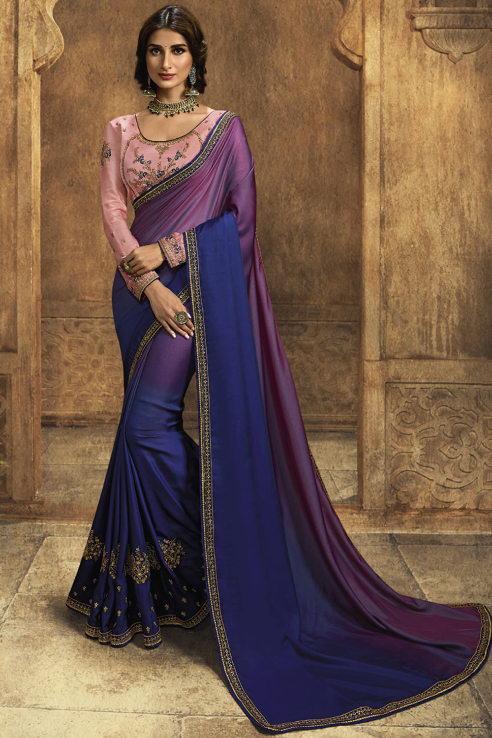 Art Silk Embroidered Saree In Blue