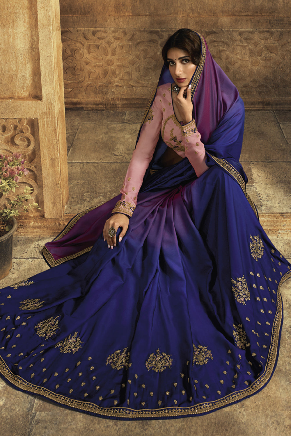 Art Silk Embroidered Saree In Blue