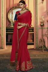 Art Silk Embroidered Saree In Red