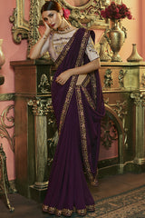 Art Silk Embroidered Saree In Wine