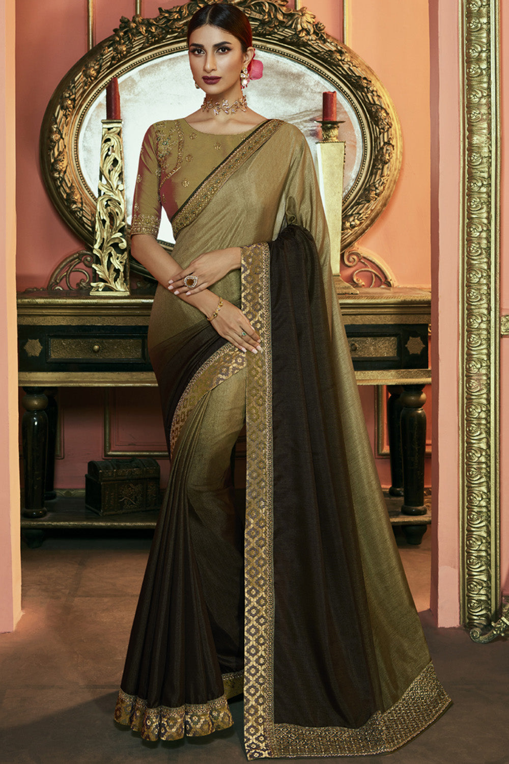 Art Silk Embroidered Saree In Multicolor