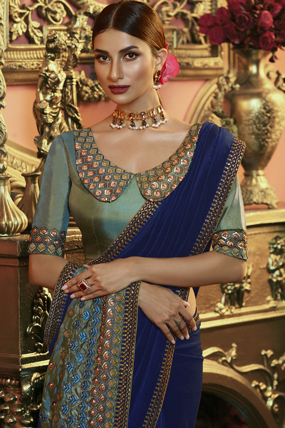 Art Silk Embroidered Saree In Blue