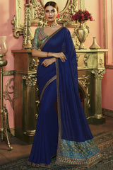 Art Silk Embroidered Saree In Blue