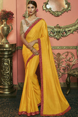 Art Silk Embroidered Saree In Yellow