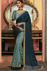 Art Silk Embroidered Saree In Teal