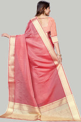 Buy Jute Cotton Woven Border Solid Saree in Peach Online - Side