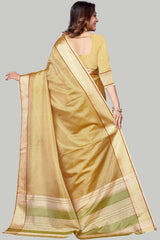 Buy Jute Cotton Woven Border Solid Saree in Gold Online - Side