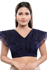 Buy Blended Silk Solid Saree Blouse in Navy Blue