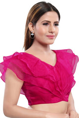 Buy Blended Silk Solid Saree Blouse in Pink - Front