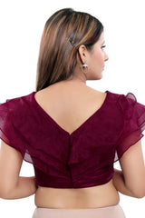 Buy Blended Silk Solid Saree Blouse in Wine - Back