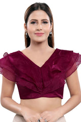 Buy Blended Silk Solid Saree Blouse in Wine