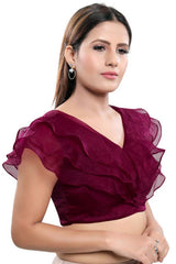 Buy Blended Silk Solid Saree Blouse in Wine - Front