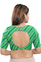 Green Silk Blend Back Open Padded Elbow Sleeves Saree Blouse