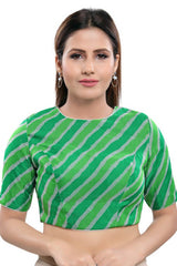 Green Silk Blend Back Open Padded Elbow Sleeves Saree Blouse